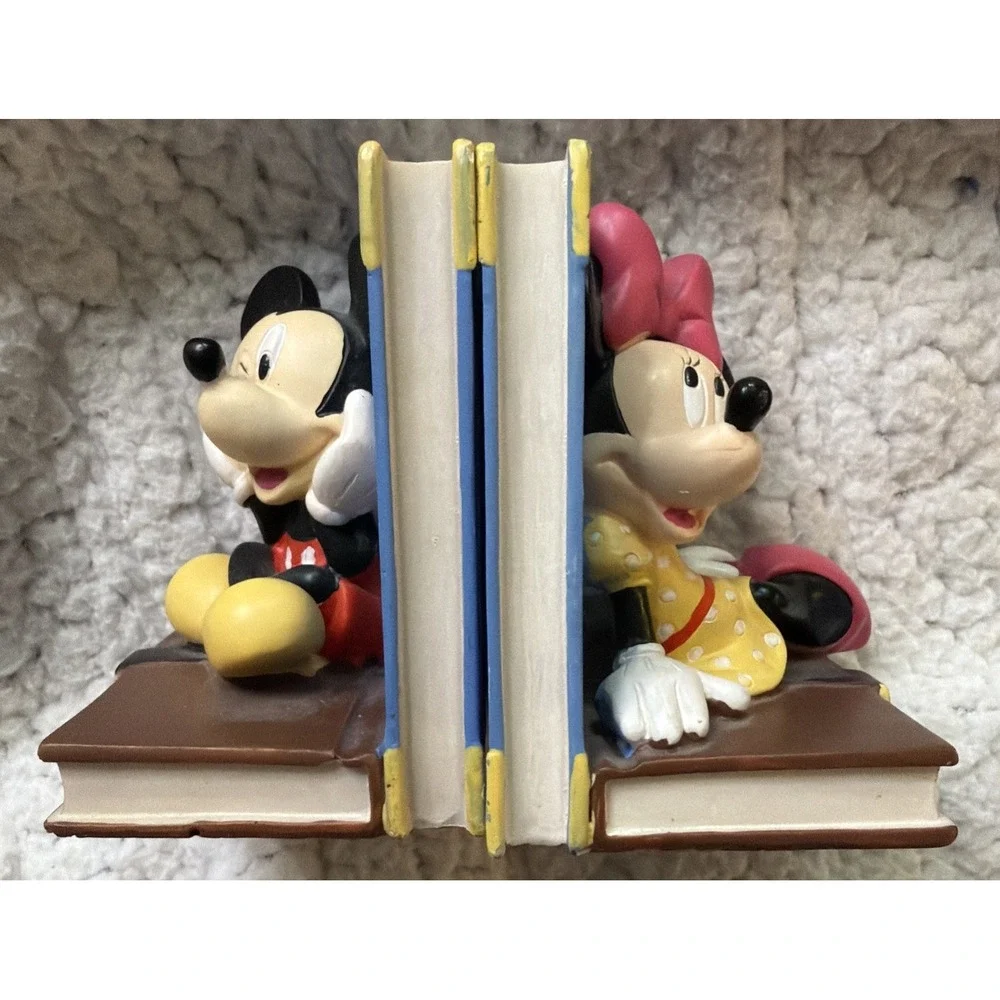 Vintage Mickey & Minnie Mouse Bookends Walt Disney Book Ends Straps Blue
